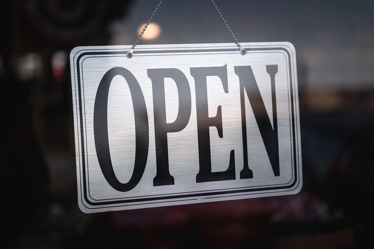 Local business storefront, open for service
